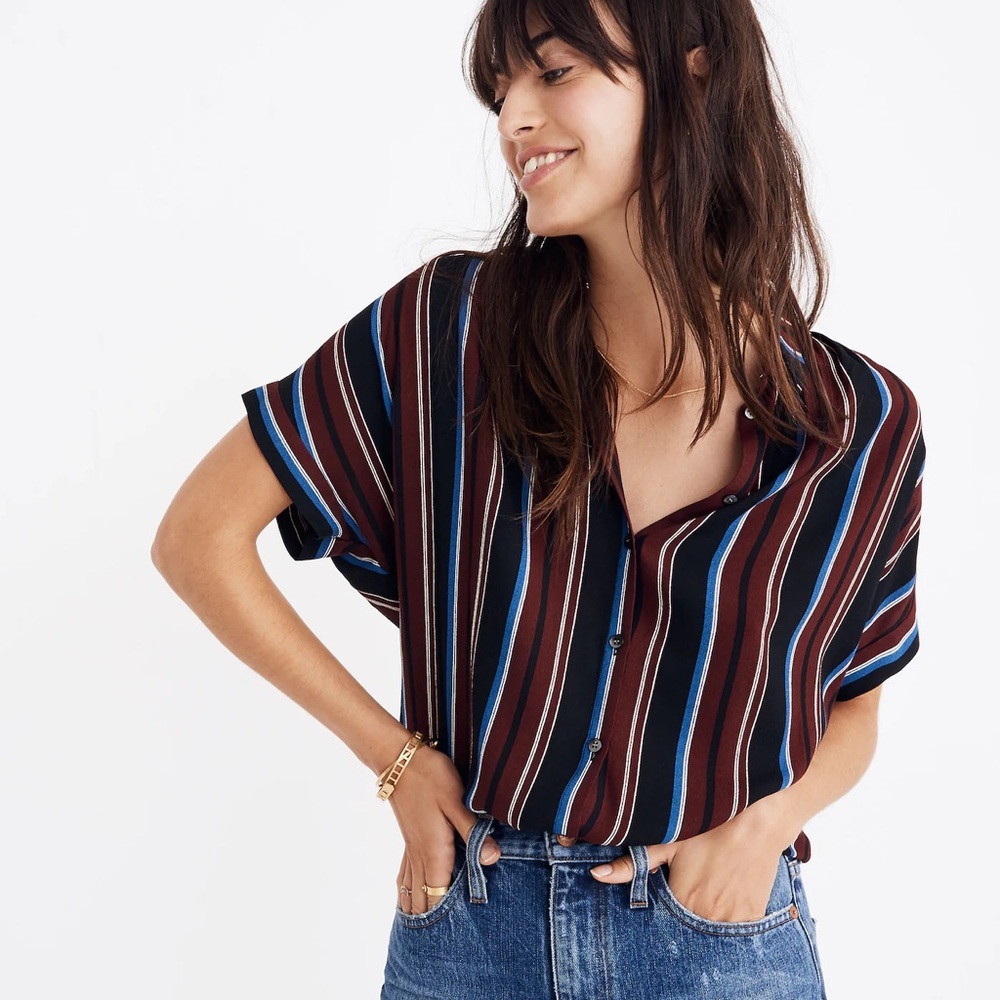 Madewell drapey menford stripe central shirt xxs